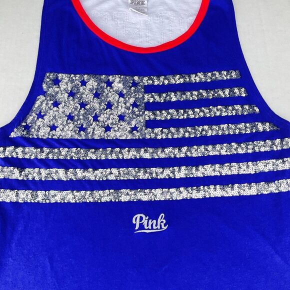 Victoria’s Secret Pink Sequin Flag Tank Top Patriotic Graphic Bling Y2K Small - Picture 3 of 9